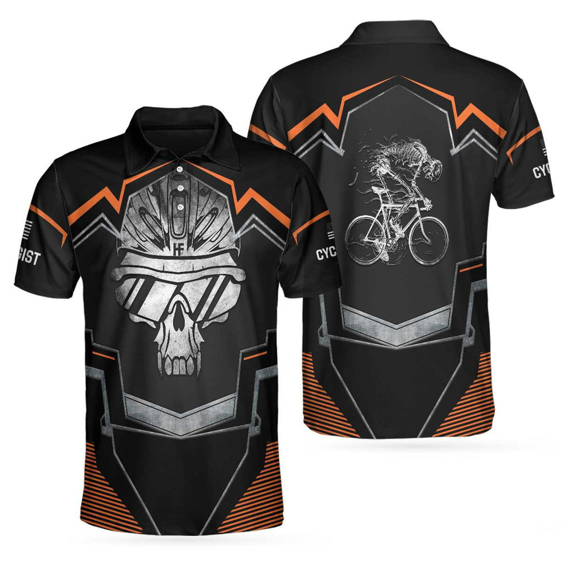 Cycling Skeleton Short Sleeve Black Skull Cyclist Shirt Gift Men's Polo Shirt