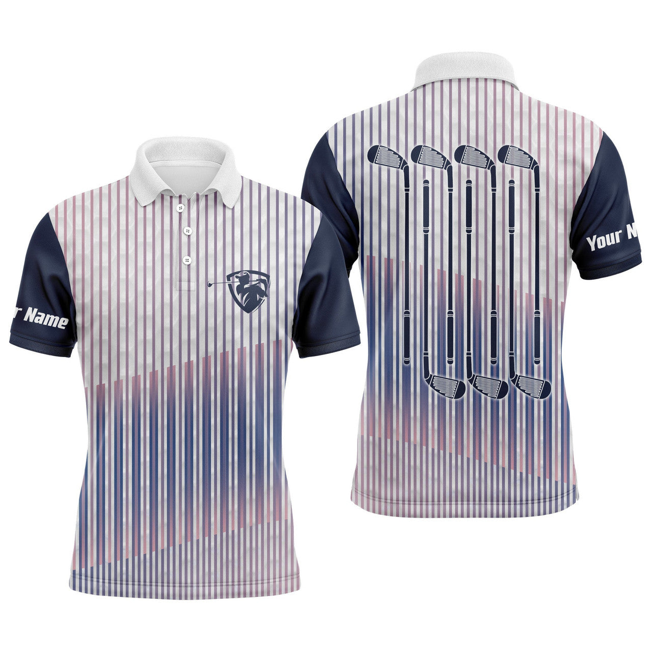 Custom Name Stripe Pattern Apparel Gift For Golf Lover Men's Polo Shirt