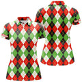 Custom Christmas Plaid Argyle Pattern Funny Golf Women's Polo Shirts S-5XL