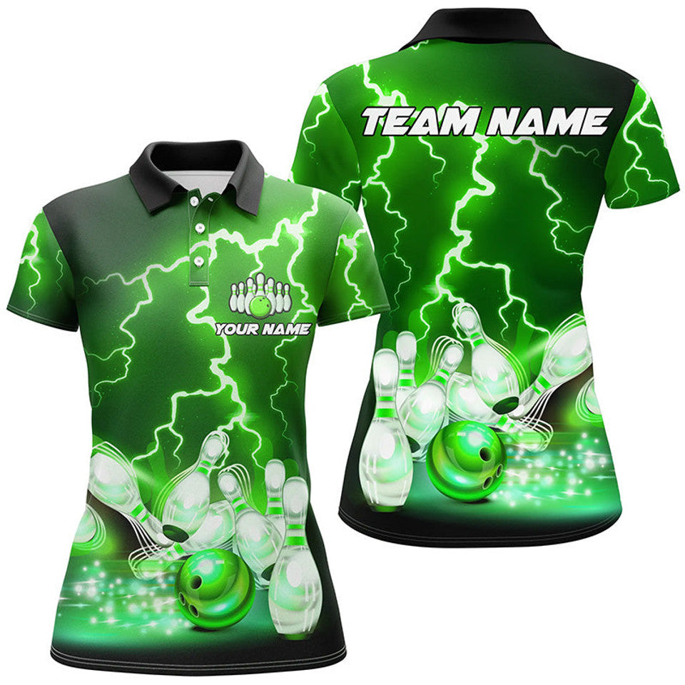 Custom Green Lightning Bowling Shirt Gift for Bowlers Women's Polo Shirts S-5XL