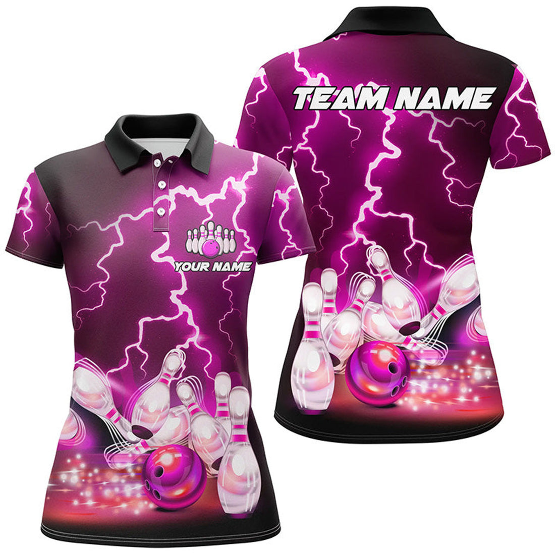 Custom Lightning Thunder Bowling Team Gift For Bowlers Women's Polo Shirts S-5XL
