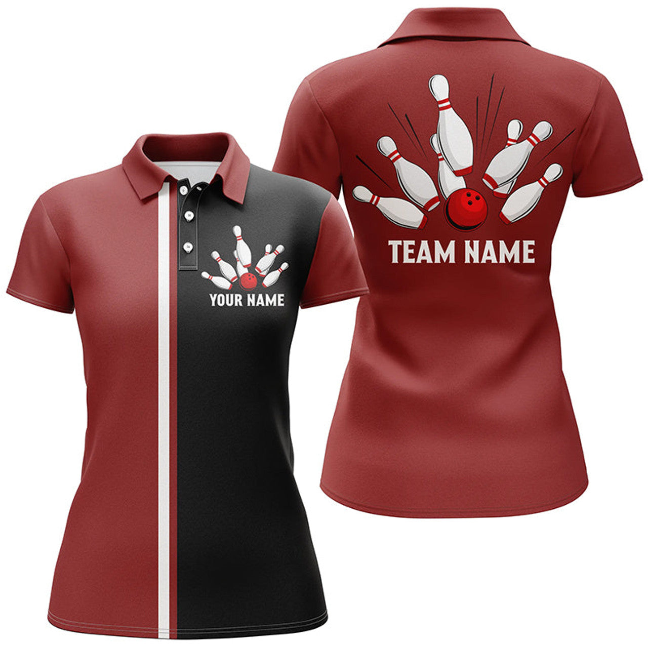 Custom Retro Red White Black Bowling Shirt Team Women's Polo Shirts S-5XL