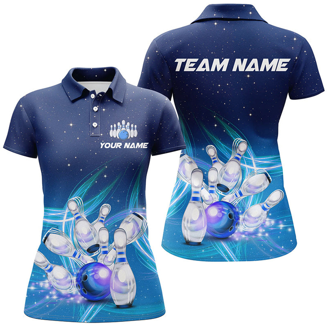 Custom Blue Lightning Bowling Team Shirt Gift for Bowlers Women's Polo Shirts S-5XL