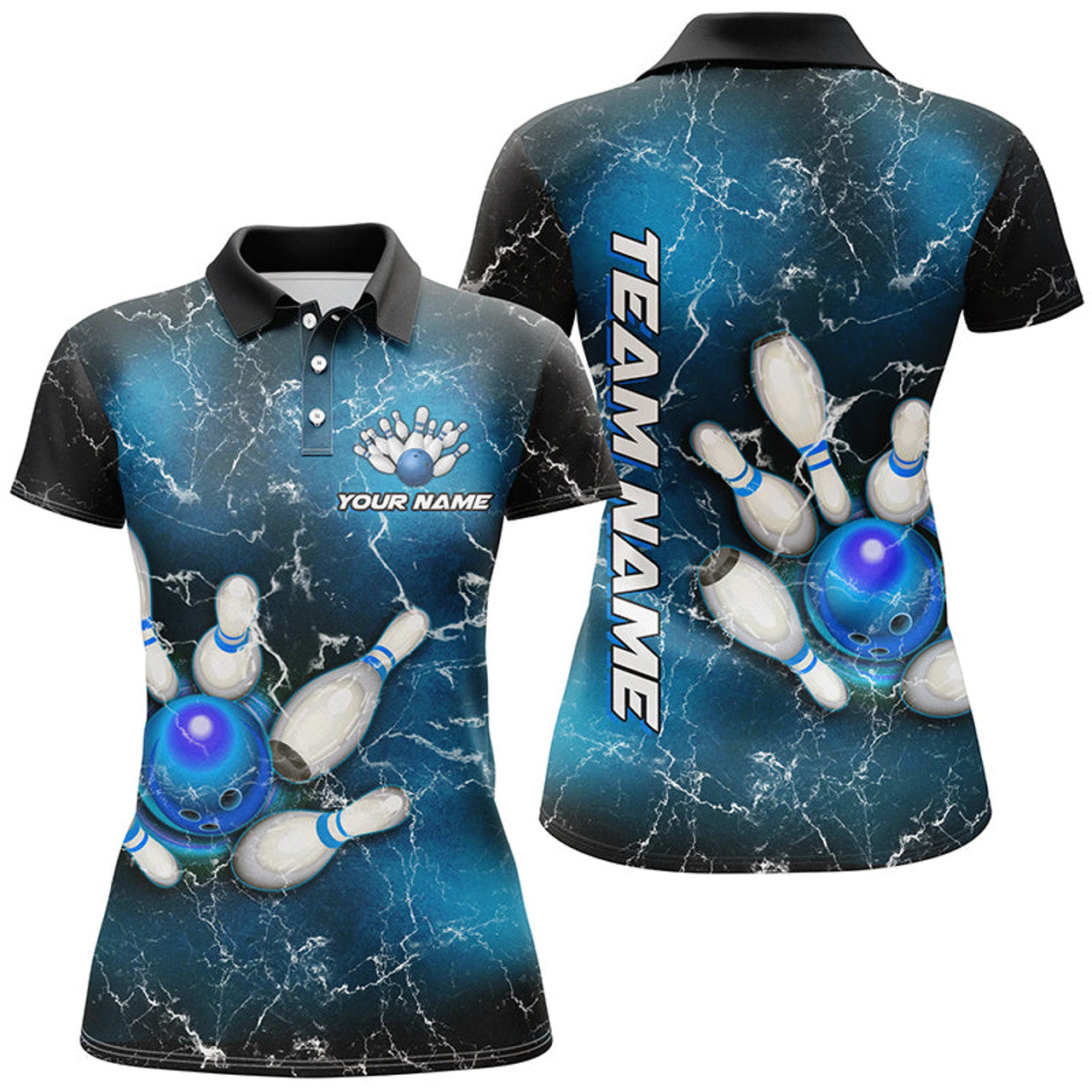 Custom Blue Bowling Team for Women Gift for Bowlers Women's Polo Shirts S-5XL