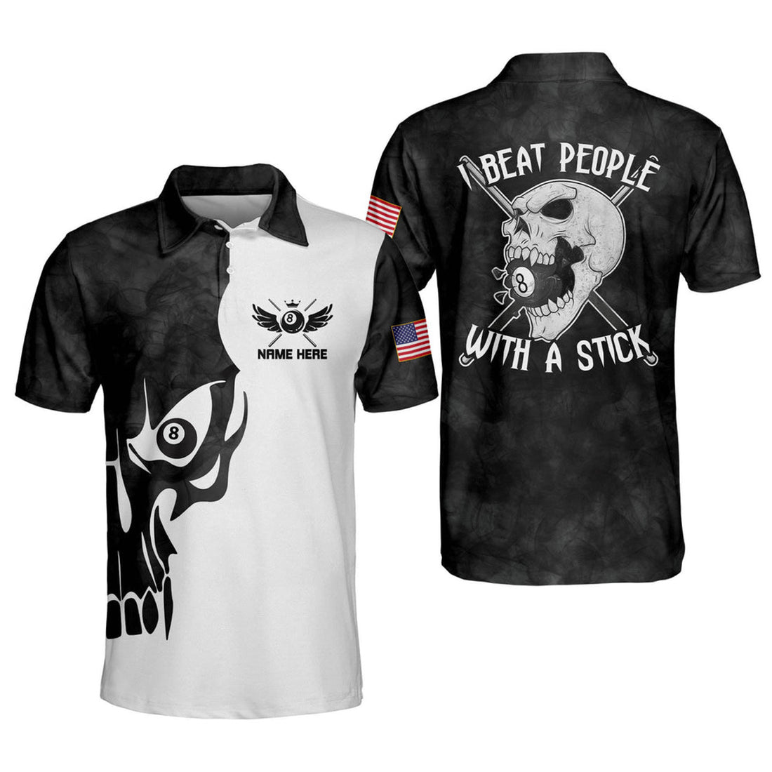 Custom Personalized Skull Billiards I Beat with A Stick Men's Polo Shirt S-5XL