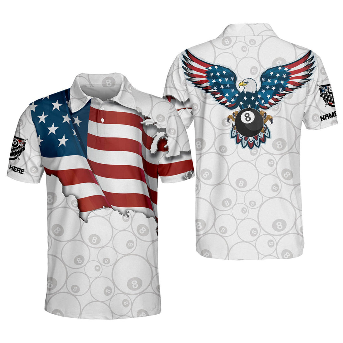Custom Billiard Dry Fit Short Sleeve Eagle Flag Shirt Men's Polo Shirt S-5XL
