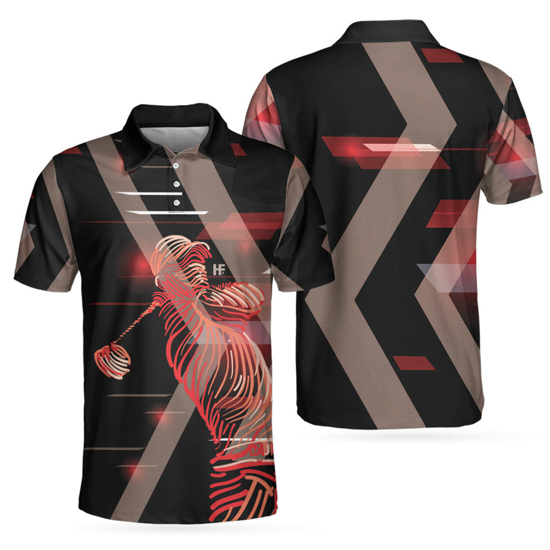 Digital Golf Style Polo Shirt Black Red Men's Polo Shirt S-5XL