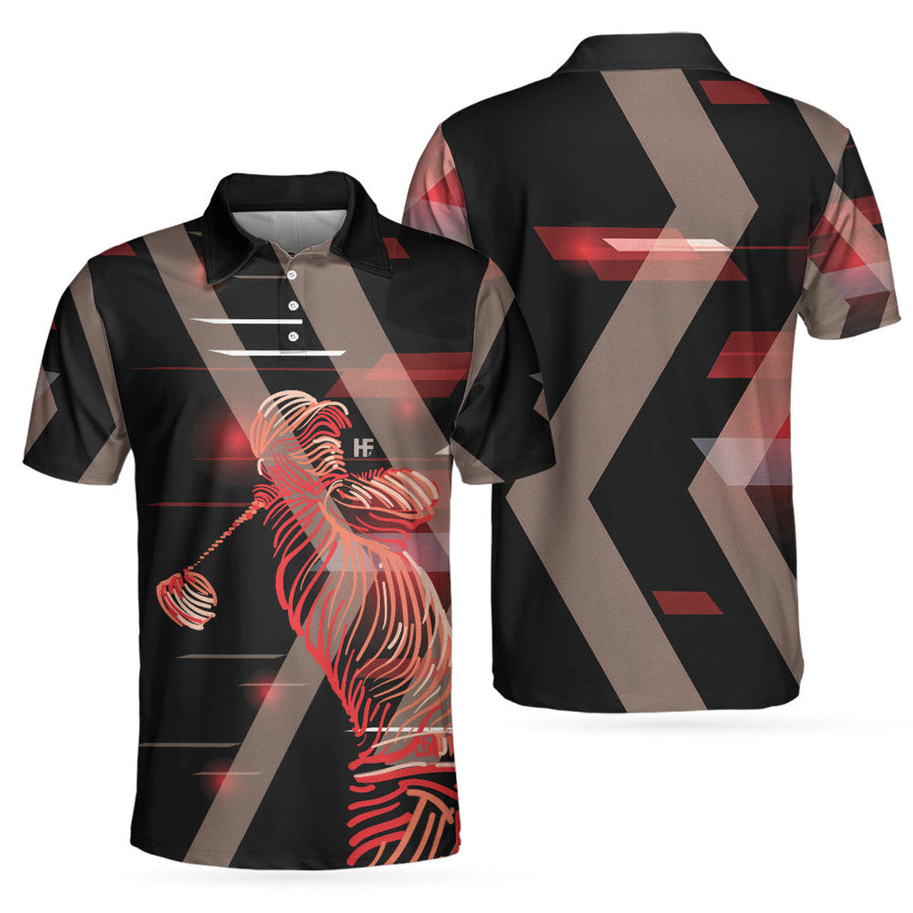 Digital Golf Style Polo Shirt Black Red Men's Polo Shirt S-5XL