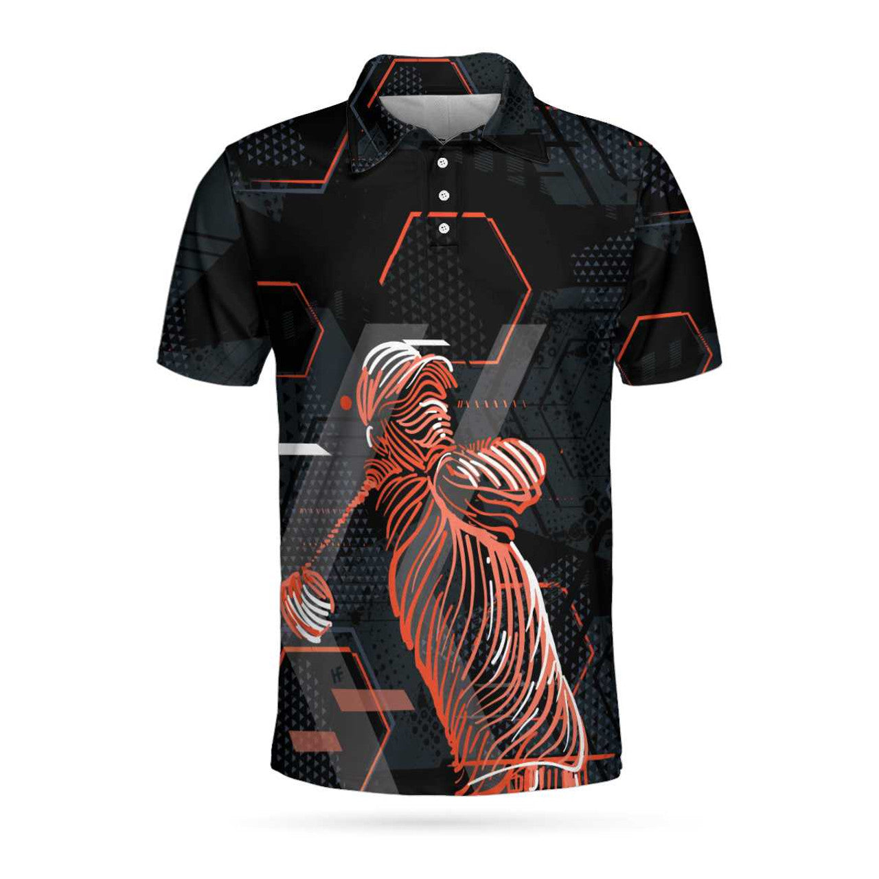 Digital Orange Golfer Short Sleeve Orange Black Golf Shirt Men's Polo Shirt