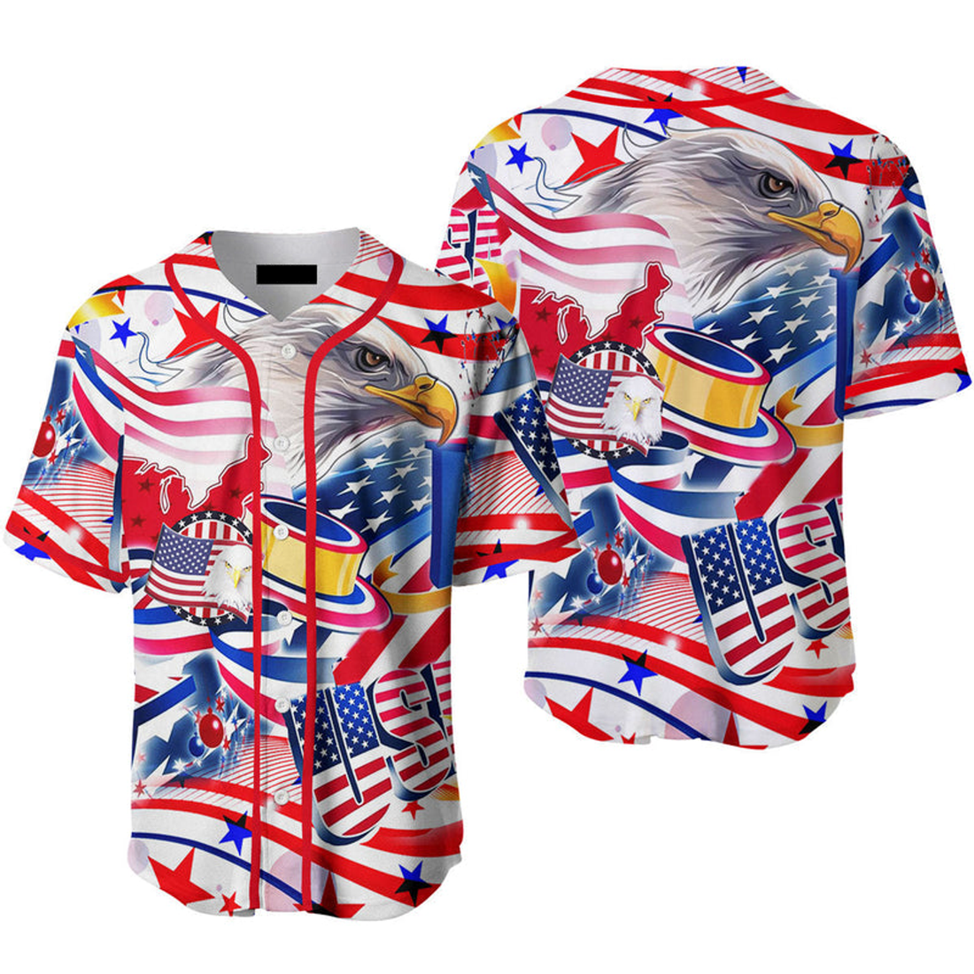 Eagle American Flag 4th of July Baseball Jersey Gift Baseball Jersey b7 S-5XL