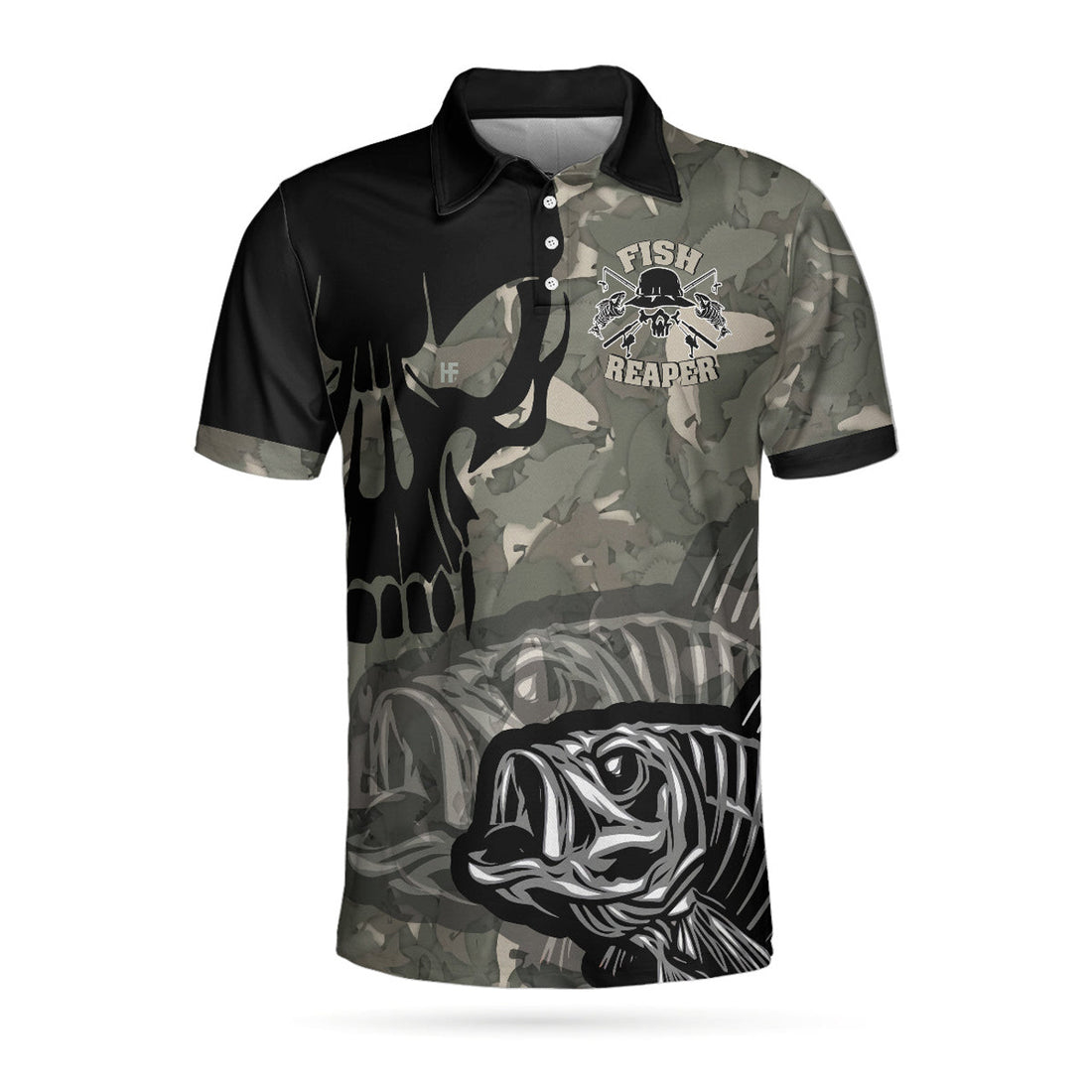 Fish Reaper Eat Sleep Fishing Repeat Skull Camo Men's Polo Shirt