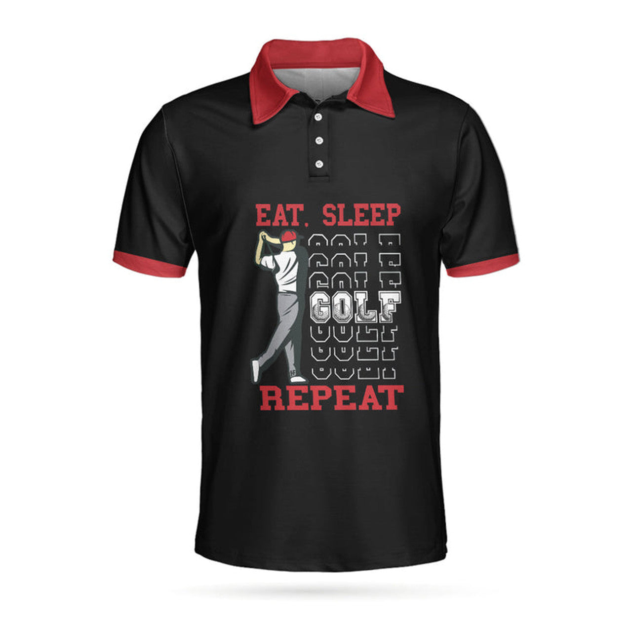 Custom Name Eat Sleep Golf Repeat Sporty Short Sleeve Men's Polo Shirt S-5XL