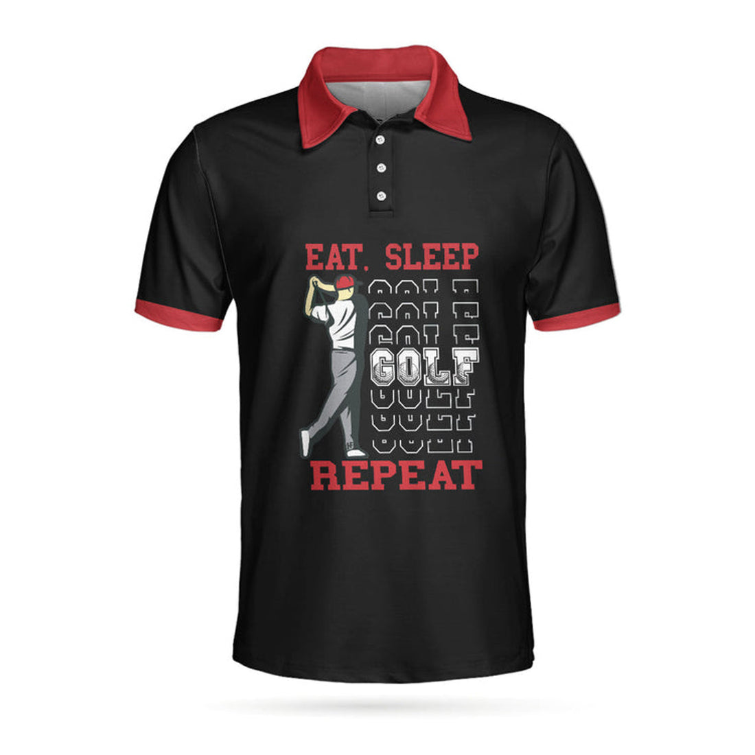 Custom Name Eat Sleep Golf Repeat Sporty Short Sleeve Men's Polo Shirt S-5XL