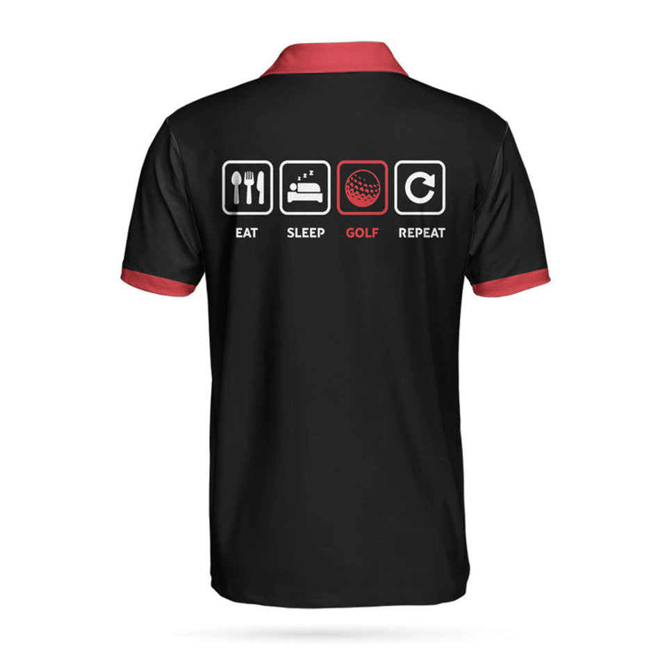 Custom Name Eat Sleep Golf Repeat Sporty Short Sleeve Men's Polo Shirt S-5XL