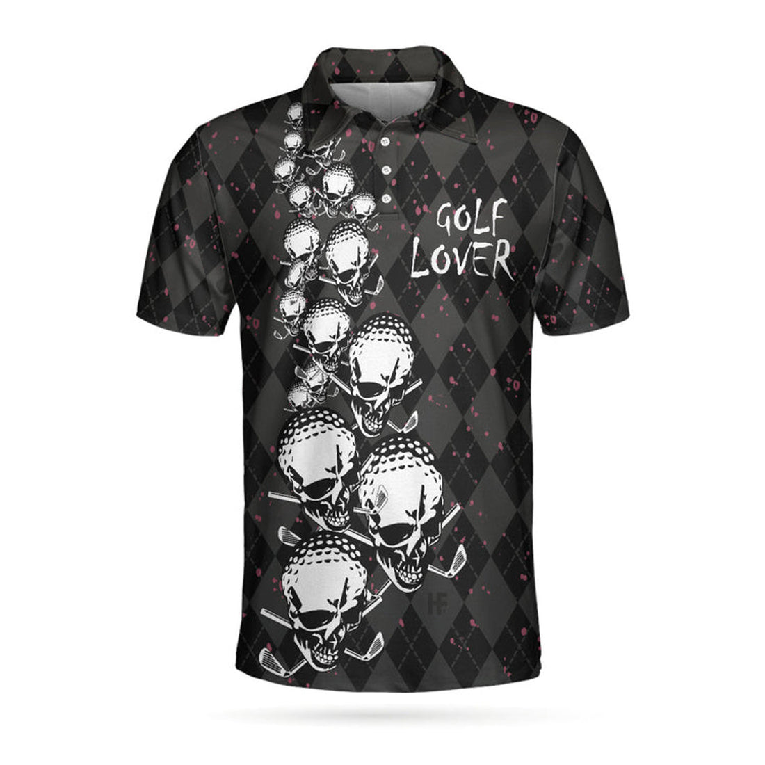 Elegant Argyle Pattern Skull Golf Lover Shirt Black Skull Men's Polo Shirt S-5XL