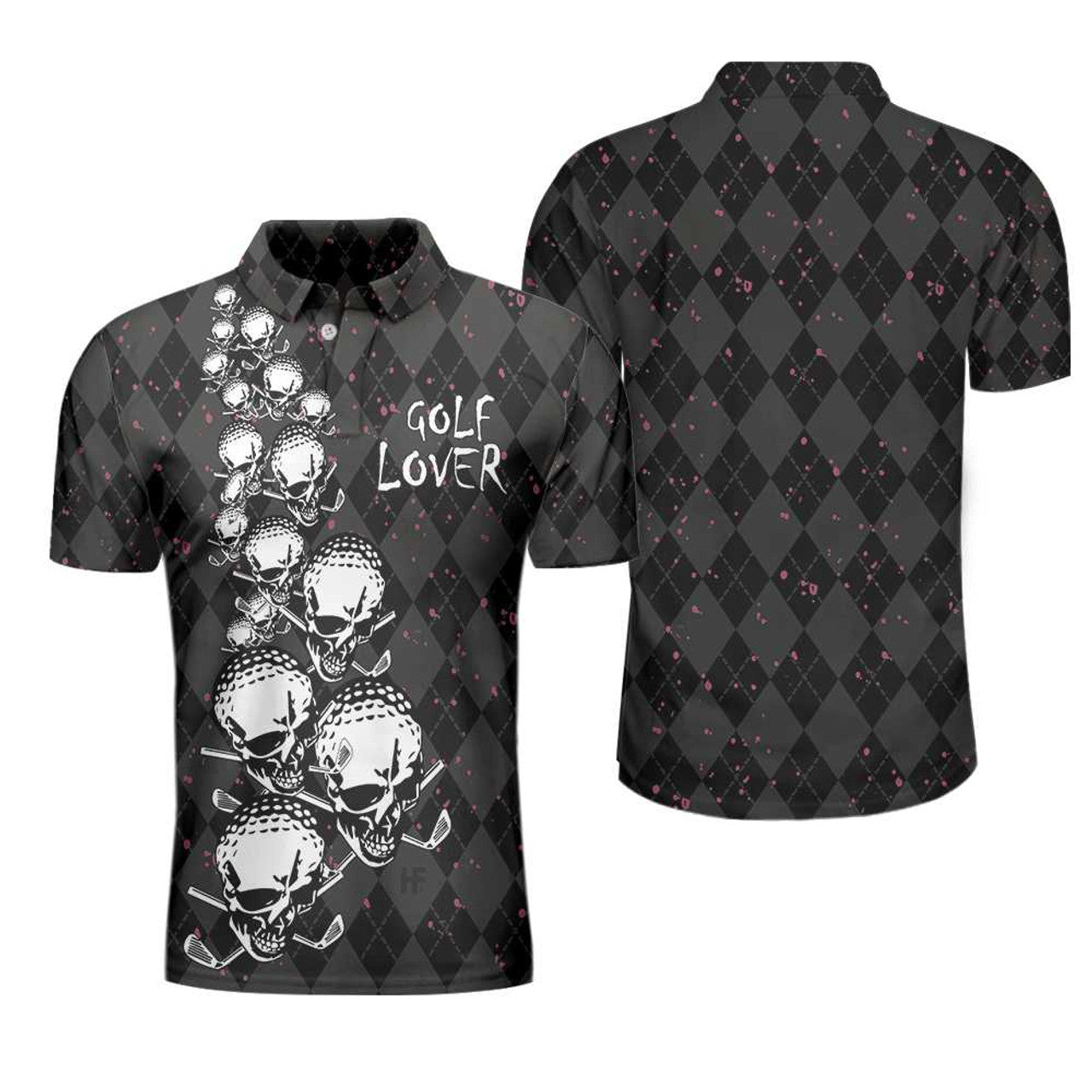 Elegant Argyle Pattern Skull Golf Lover Shirt Black Skull Men's Polo Shirt S-5XL