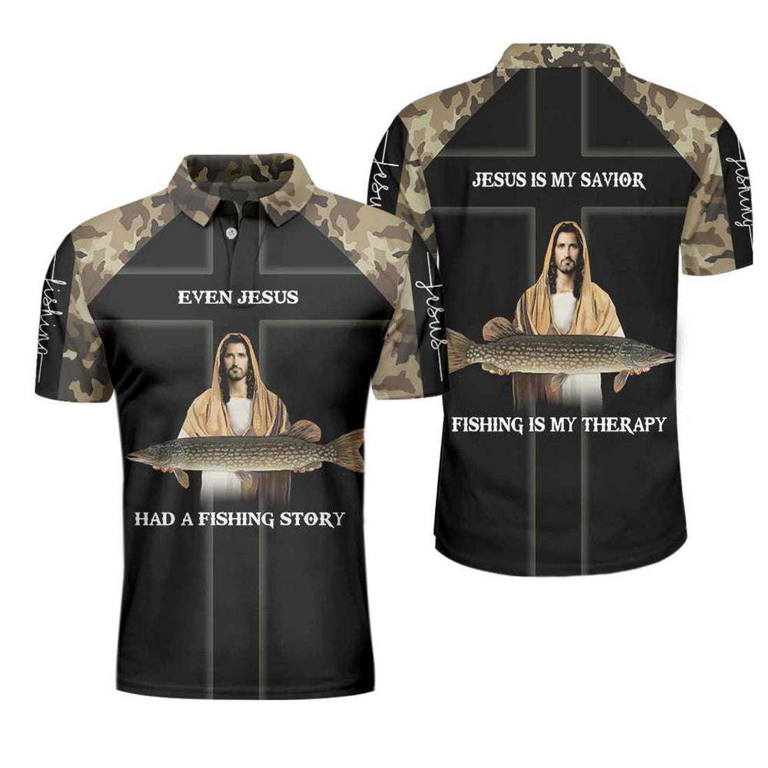 Even Jesus Had a Fishing Story Camo Shirt Gift Men's Polo Shirt S-5XL