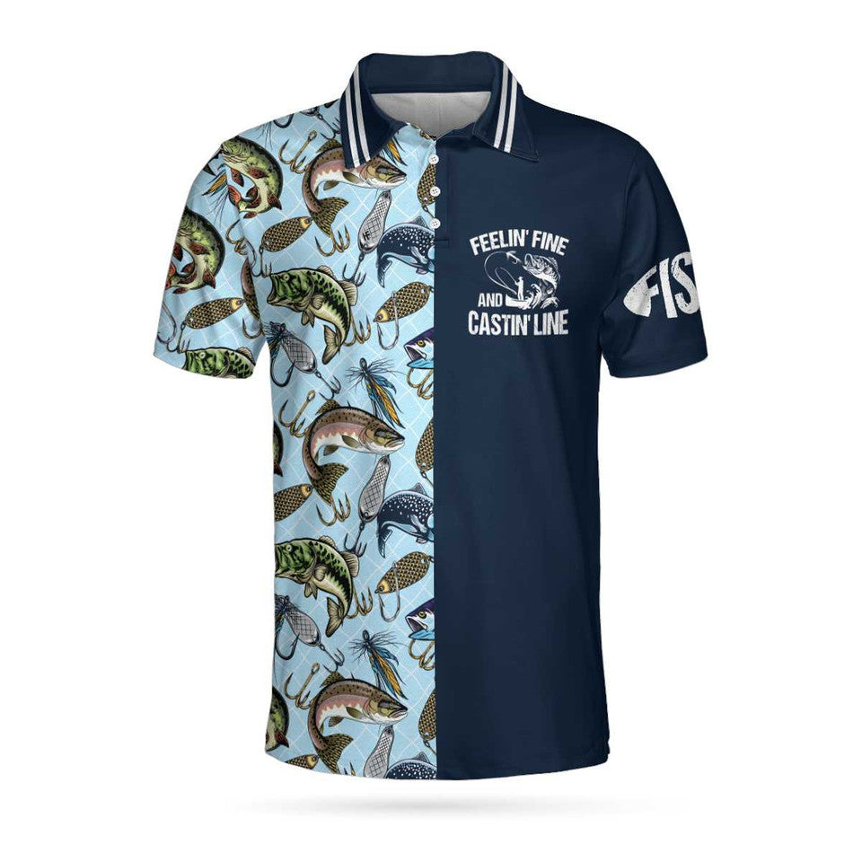 Hook And Fish Seamless Pattern Feelin Castin Line Gift Mens Polo Shirt S-5XL