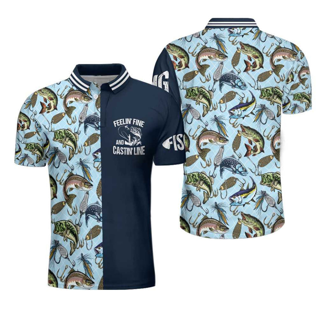 Hook And Fish Seamless Pattern Feelin Castin Line Gift Mens Polo Shirt S-5XL