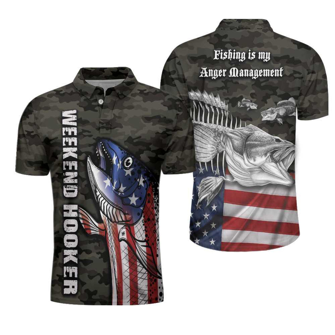 Camouflage Flag Fishing Anger Management Gift Men's Polo Shirt S-5XL