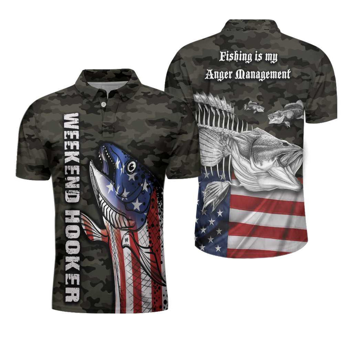 Camouflage Flag Fishing Anger Management Gift Men's Polo Shirt S-5XL