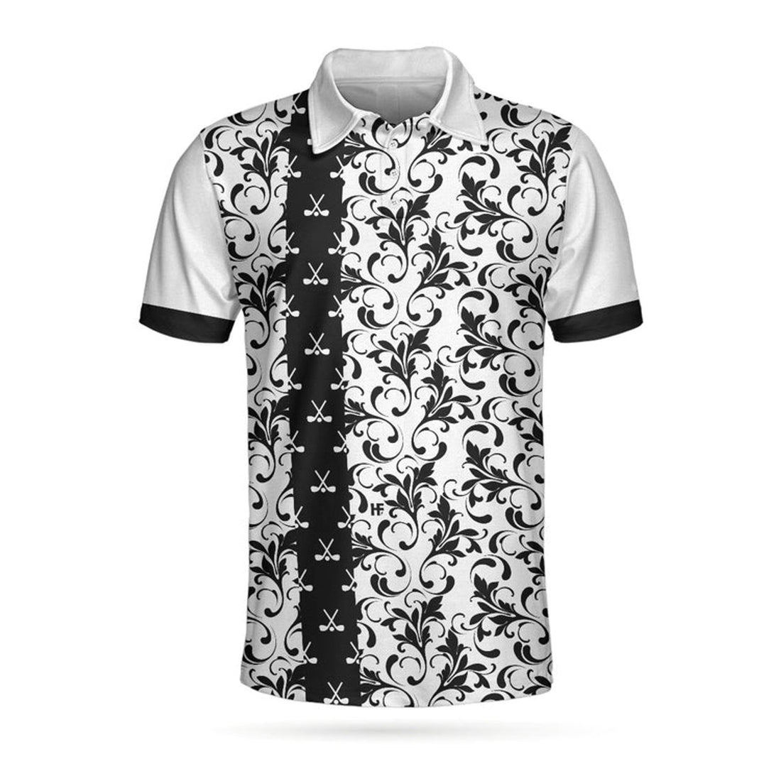 White Floral Golf Shirt Black and White Polo Men's Polo Shirt S-5XL