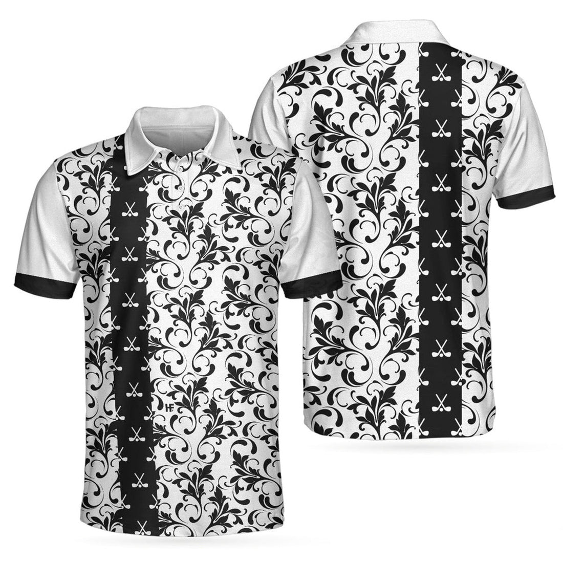 White Floral Golf Shirt Black and White Polo Men's Polo Shirt S-5XL
