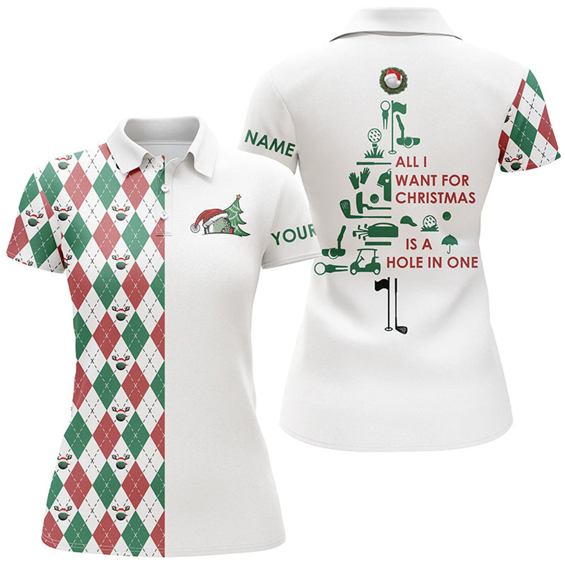 Custom Funny Tree Golf Gift All I Want for Christmas Women's Polo Shirts S-5XL