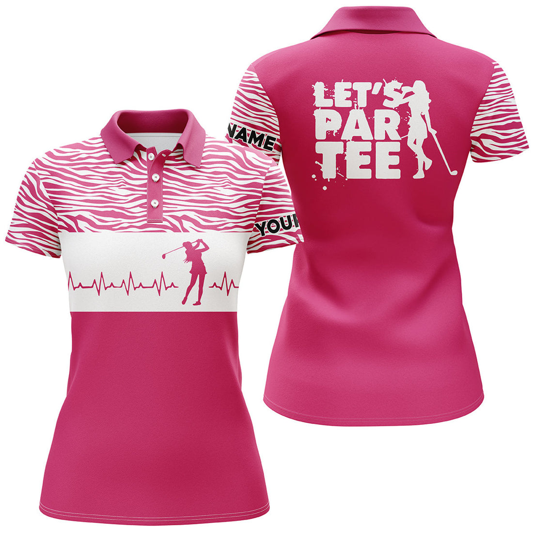Custom Funny Let's Par Tee Golf Heartbeat Custom Name Women's Polo Shirts S-5XL