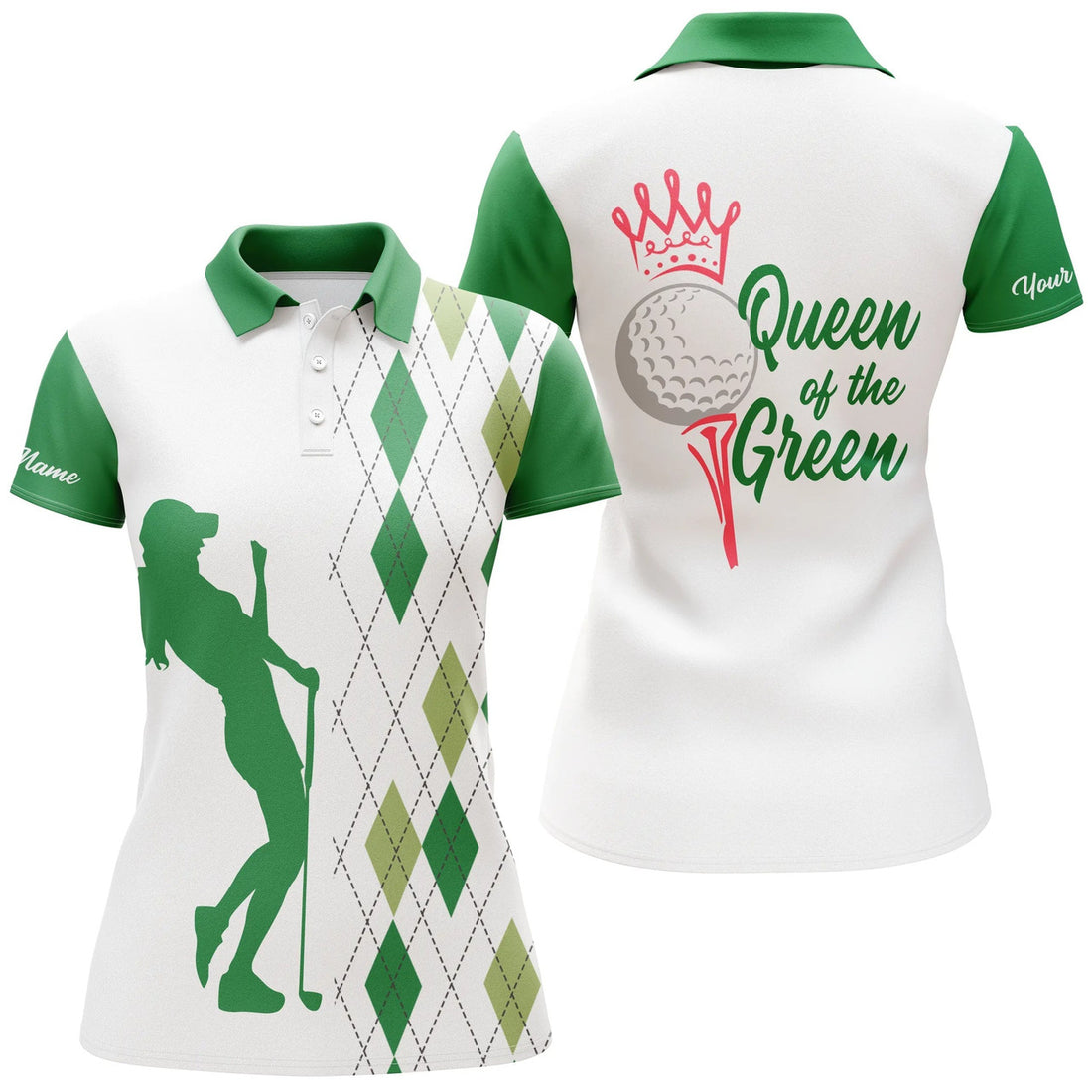 Custom Funny Golf Queen Of The Argyle Plaid Golf Shirts Women's Polo Shirts S-5XL