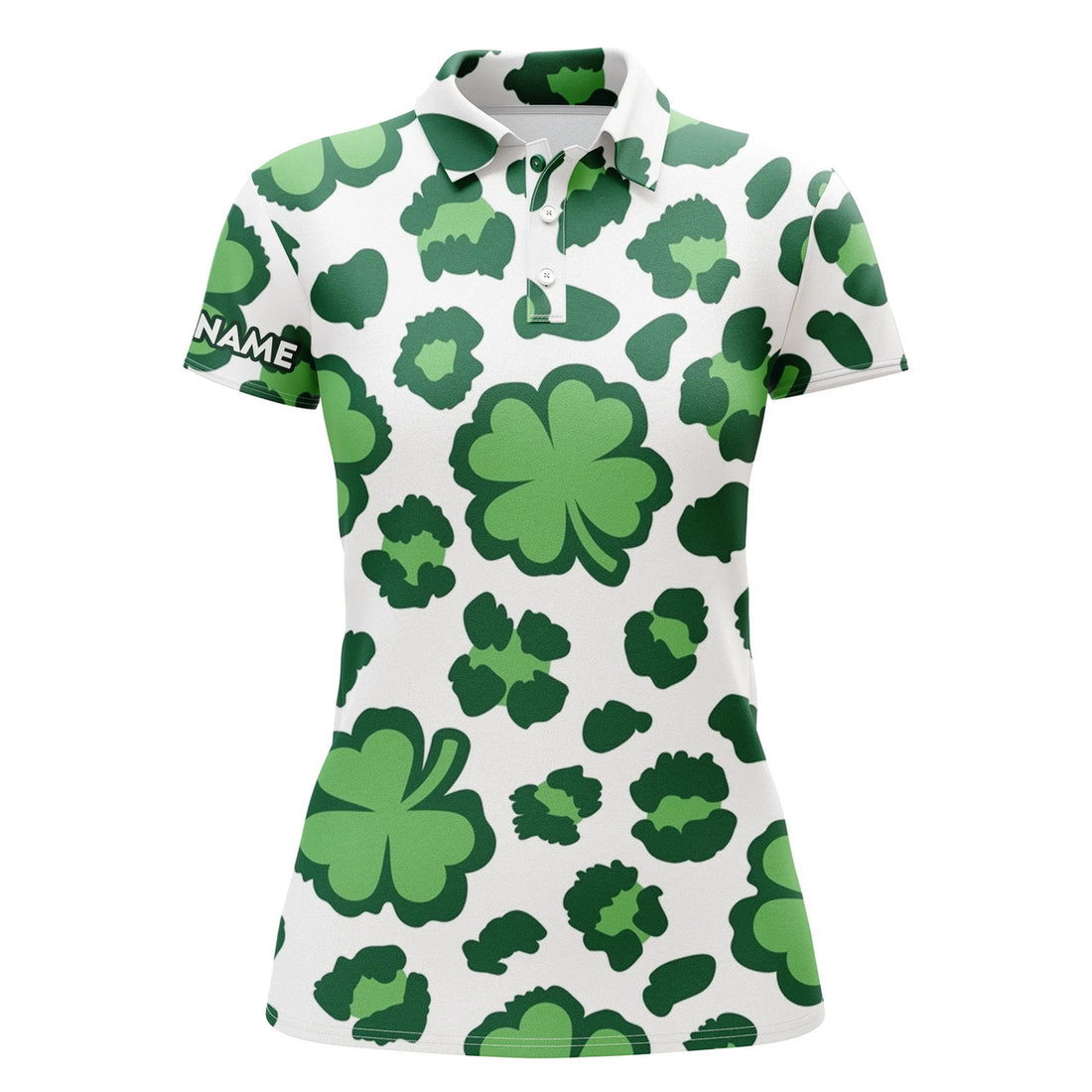 Custom Name Clover and Leopard Golf St Patricks Day Gift Women's Polo Shirts S-5XL