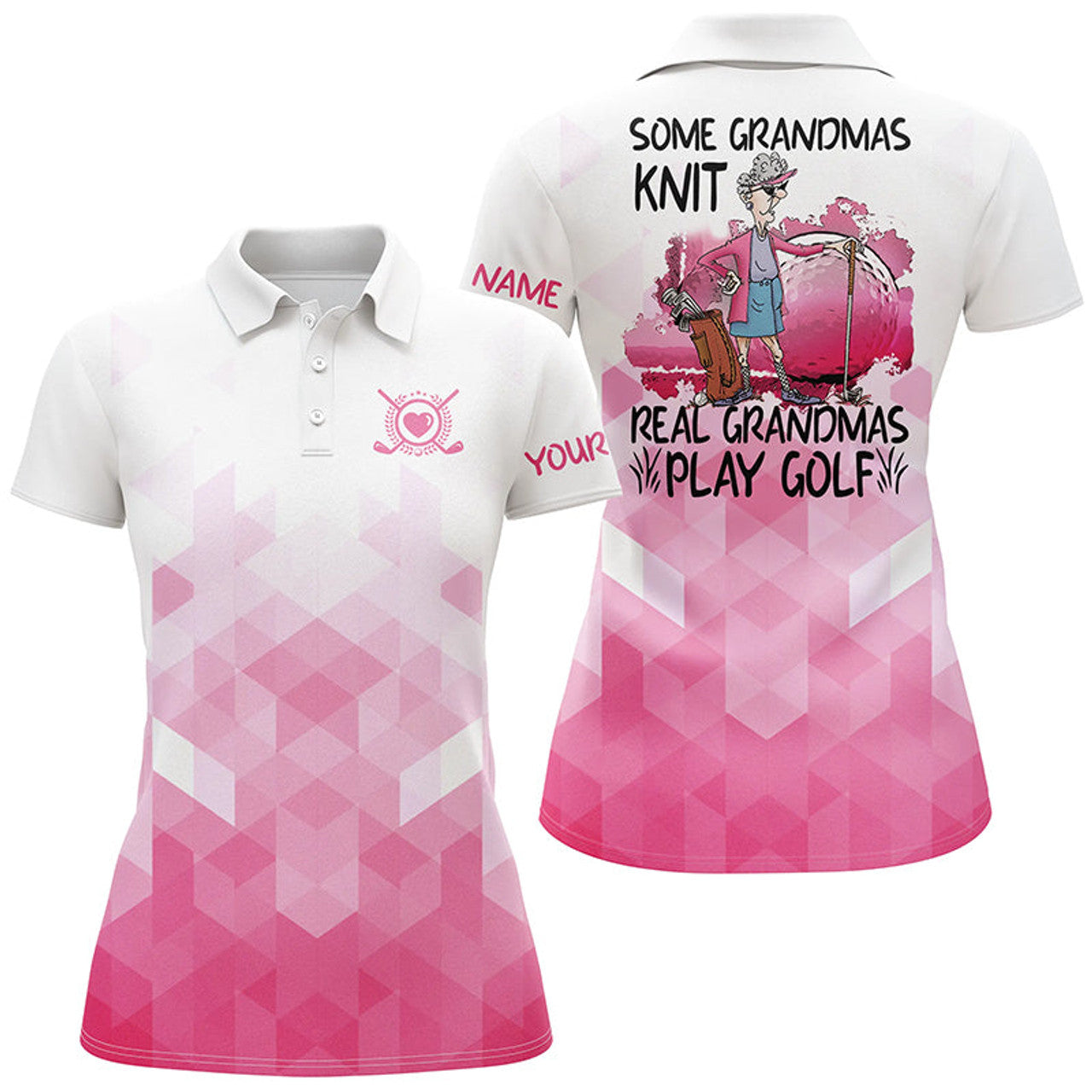Custom Name Real Grandmas Play Golf Shirt Funny Gift Pink Women's Polo Shirts S-5XL