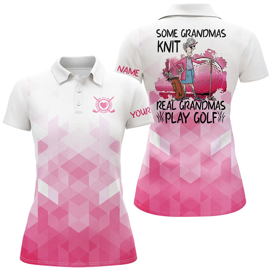 Custom Name Real Grandmas Play Golf Shirt Funny Gift Pink Women's Polo Shirts S-5XL