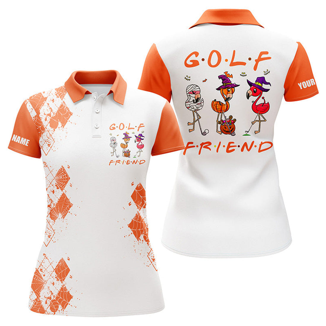Custom Funny Halloween Flamingo Golf Shirt Women Polo Shirt S-5XL