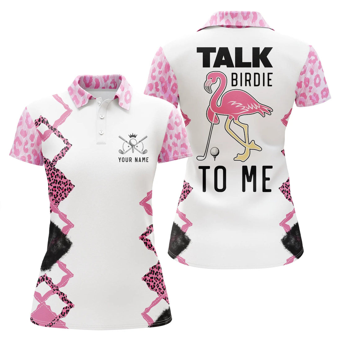 Custom Pink Leopard Talk Birdie Flamingo Golf Best Gift Women's Polo Shirts S-5XL