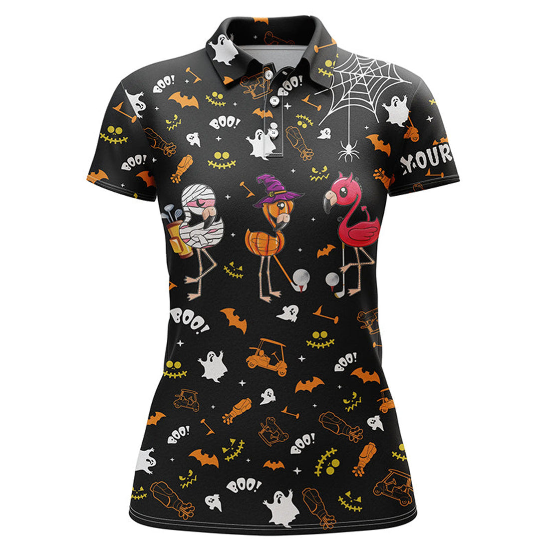 Custom Funny Flamingo Golf Halloween Shirt Women Polo Shirt S-5XL