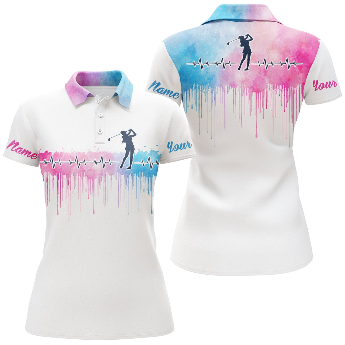 Custom Golf Heartbeat Golfer Personalized Name Gift Women's Polo Shirts S-5XL