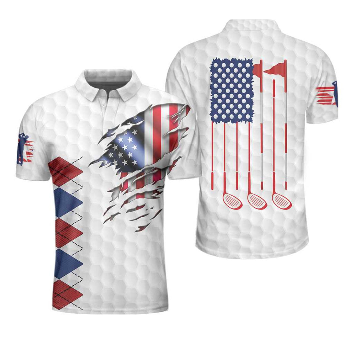 Patriotic Golf American Flag Argyle Polo Shirt Texture Men's Polo Shirt S-5XL