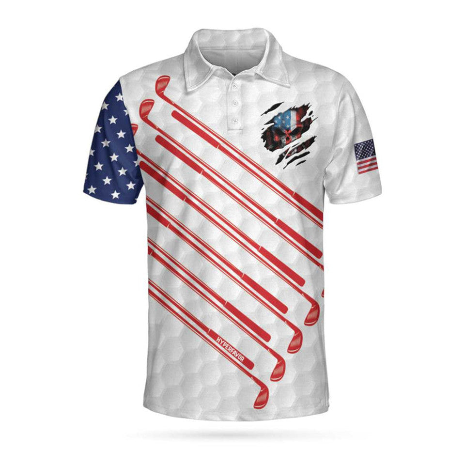 Golf American Flag Golf Club Skull Ripped Polo Shirt Men's Polo Shirt S-5XL