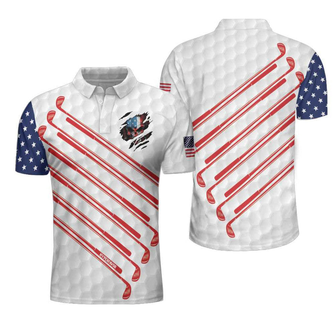 Golf American Flag Golf Club Skull Ripped Polo Shirt Men's Polo Shirt S-5XL