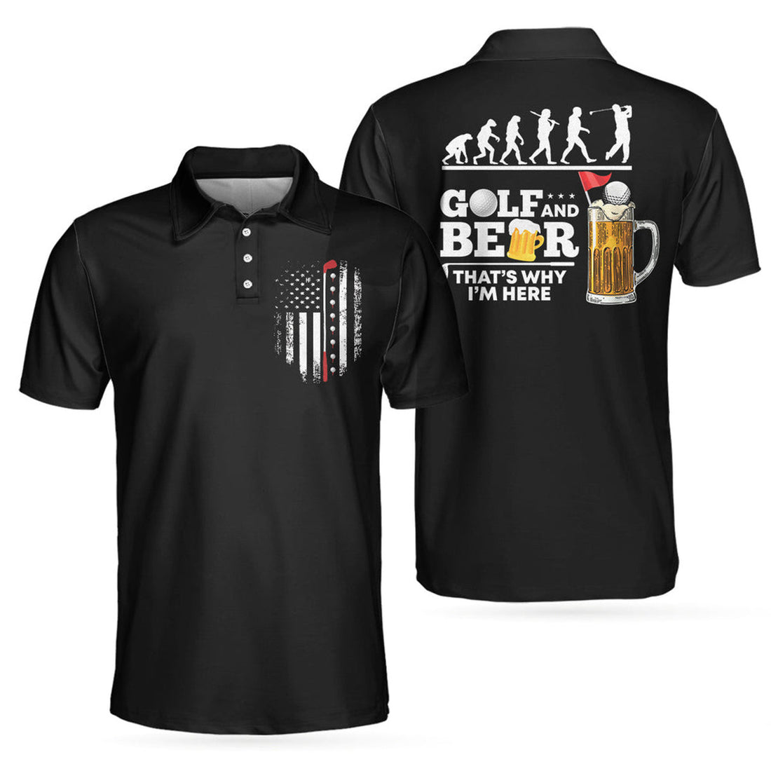 Golf And Beer That Why I'm Here Evolution American Flag Men's Polo Shirt S-5XL