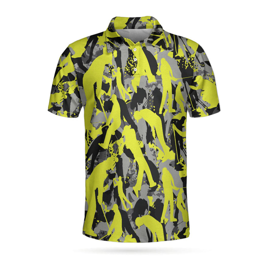 Custom Name Golf Camo Light Green Yellow Camouflage Men's Polo Shirt S-5XL