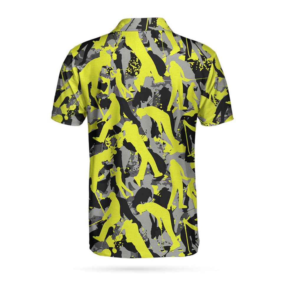 Custom Name Golf Camo Light Green Yellow Camouflage Men's Polo Shirt S-5XL