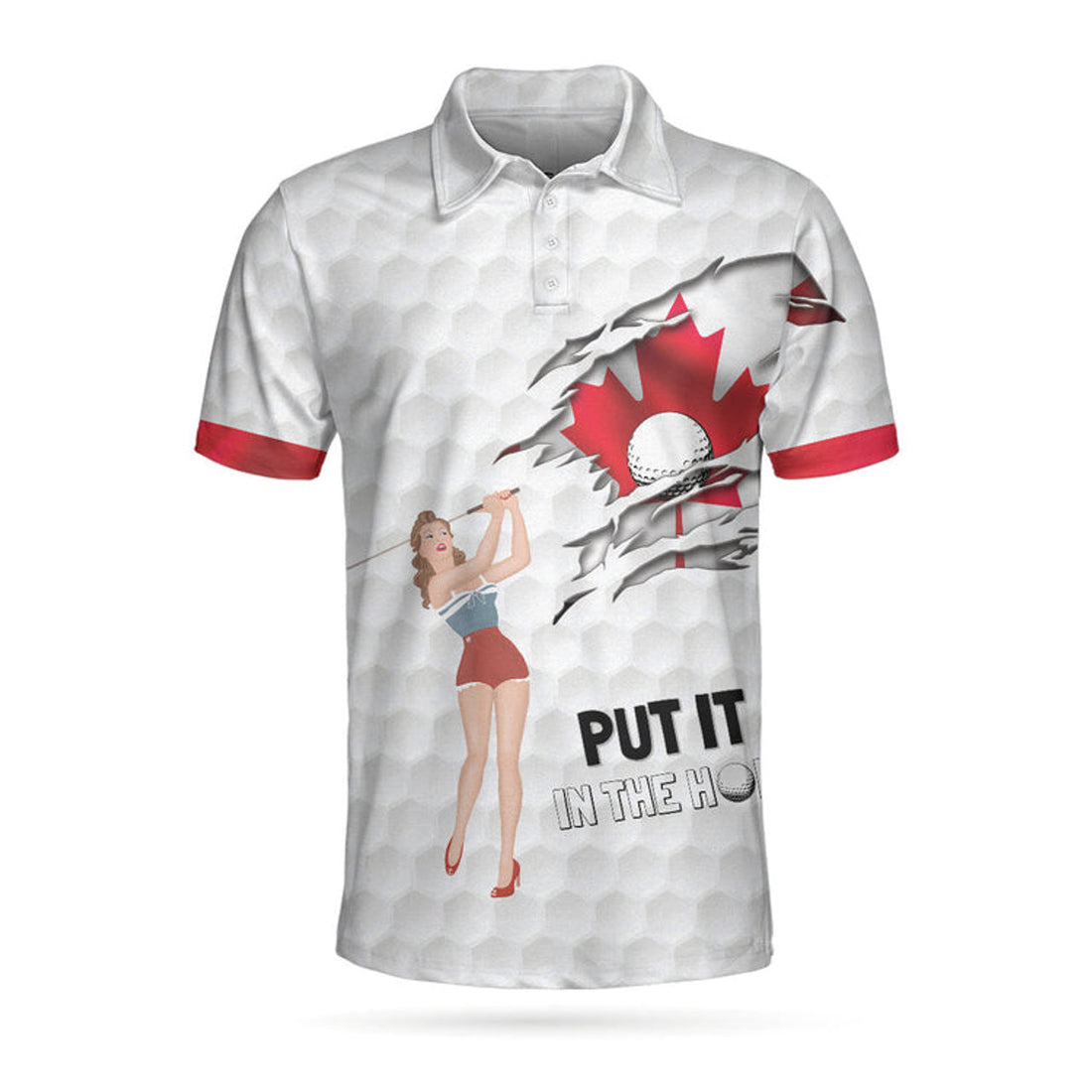 Custom Name Golf Canada Flag Pin Up Girl Canadian Men's Polo Shirt S-5XL