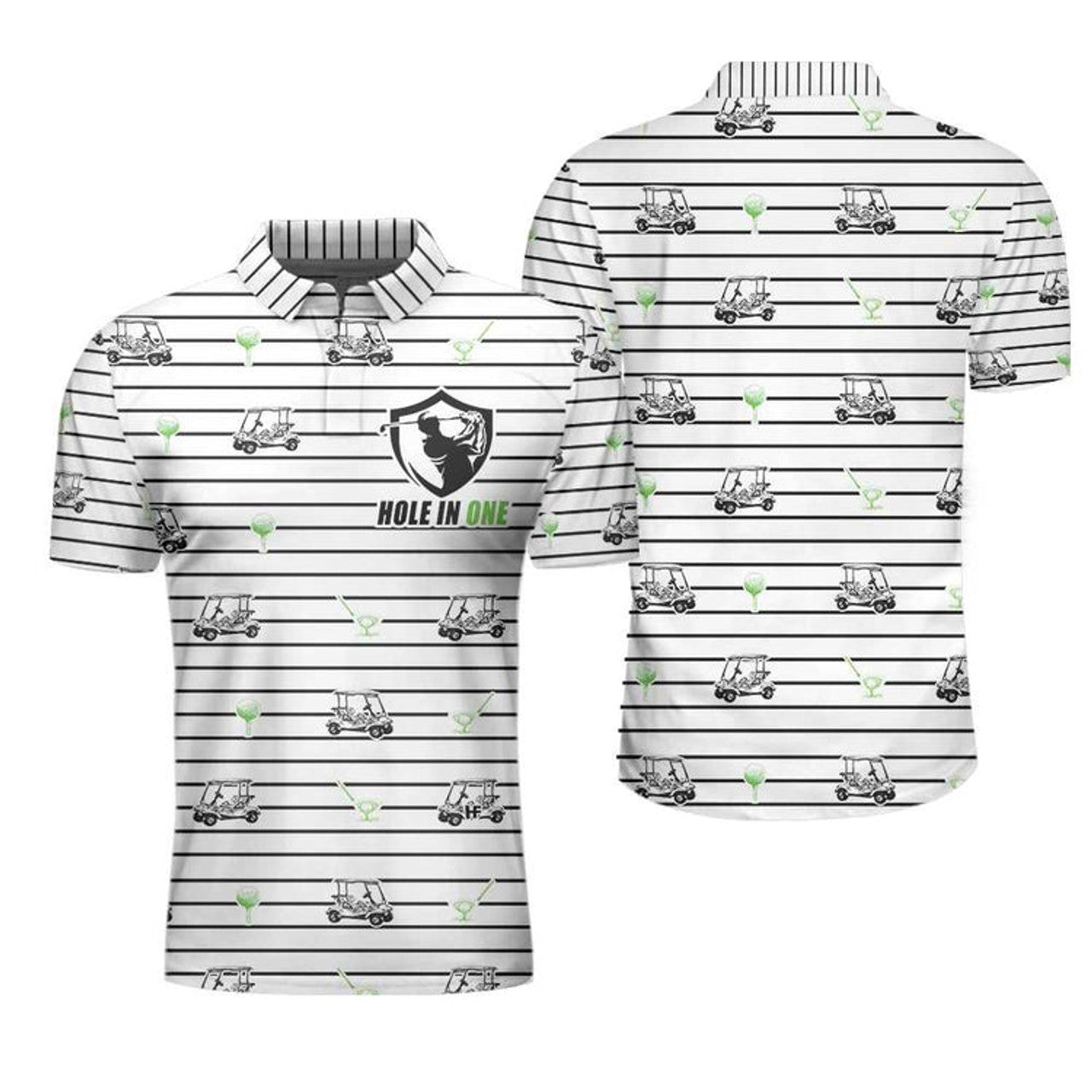 Golf Equipment Stripe Line Black White Men's Polo Shirt S-5XL