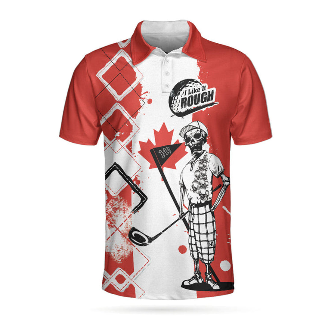 Golf I Like It Rough Canada Flag Skeleton Golf Shirt Men's Polo Shirt S-5XL