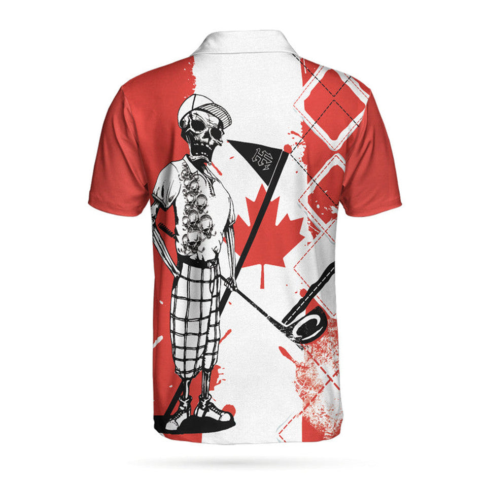 Golf I Like It Rough Canada Flag Skeleton Golf Shirt Men's Polo Shirt S-5XL