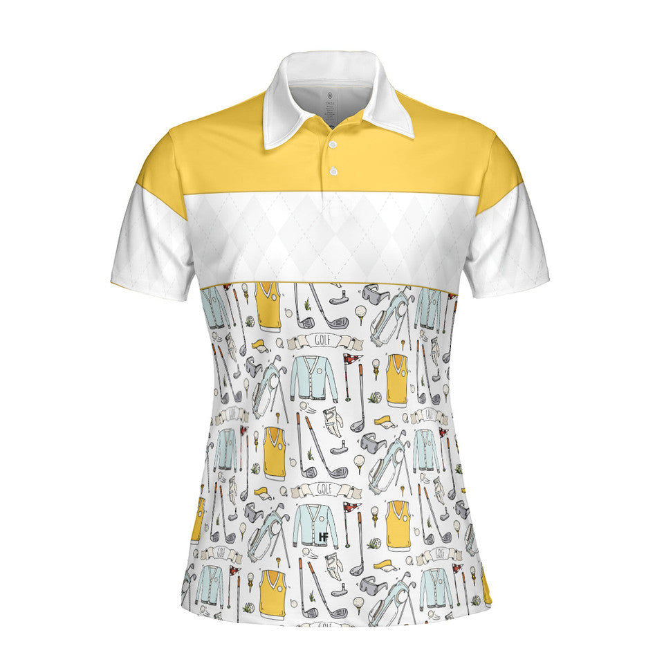 Golf Symbol and Argyle Pattern Yellow Shirt for Ladies Women's Polo Shirts S-5XL