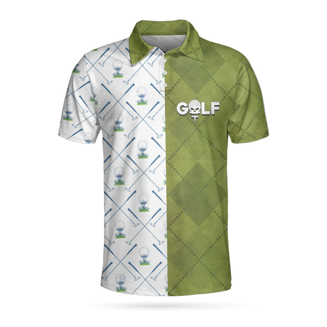 Golf Pattern Green and White Golf Club Skull Men's Polo Shirt S-5XL