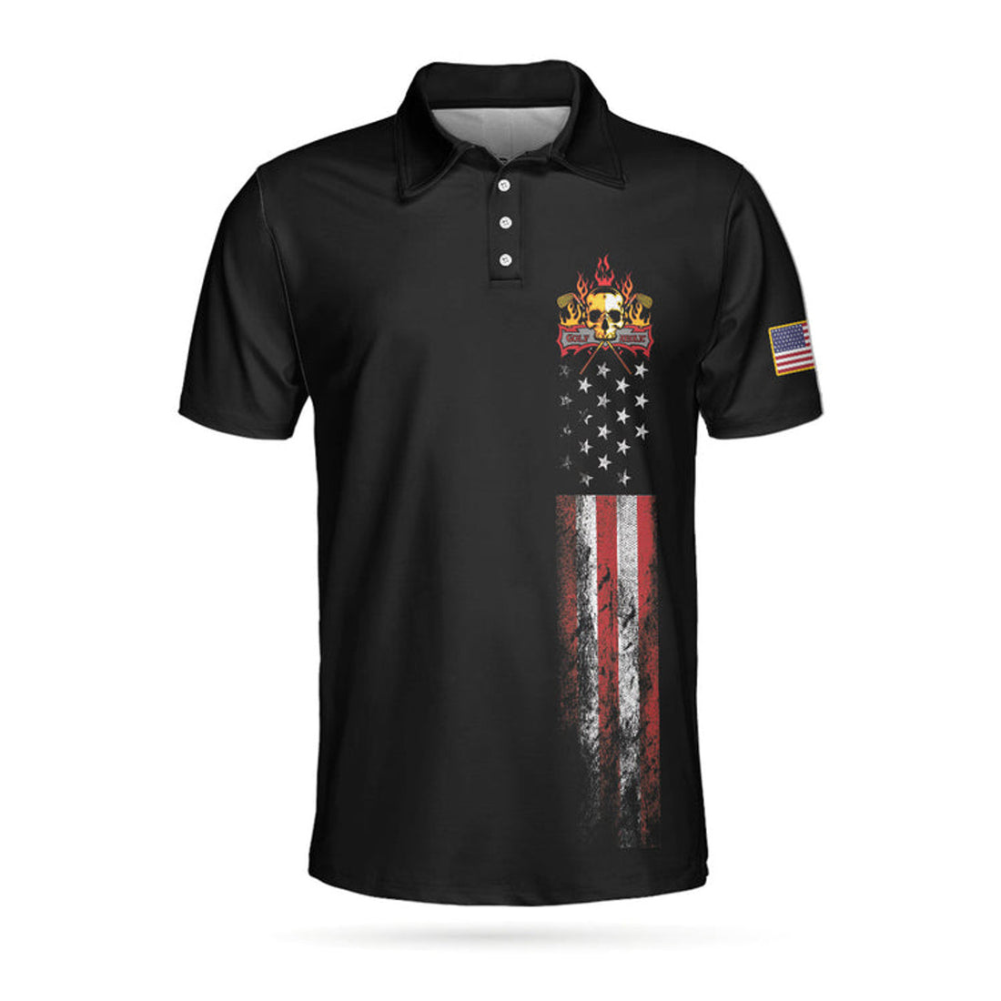 Golf Skull America Flag Short Sleeve Wet Paint Best Shirt Men's Polo Shirt S-5XL